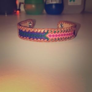 Leather bracelet with colored thread